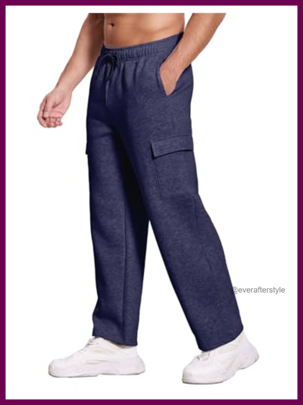 Fleece Cargo Sweatpants Straight Leg Drawstring Waist Pockets